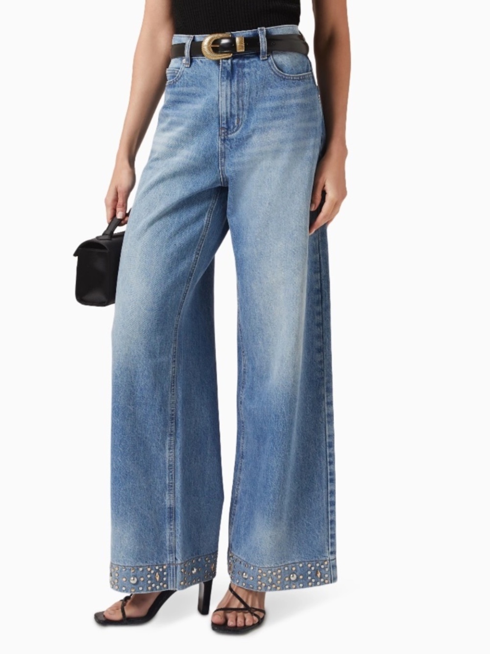 Lio Rhinestone Straight-Leg Jeans in Denim